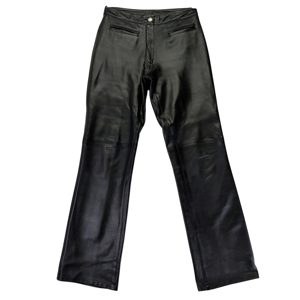 Vintage Forma Womens Black Leather Straight Leg Pants 10 Mid Rise Lined Seam